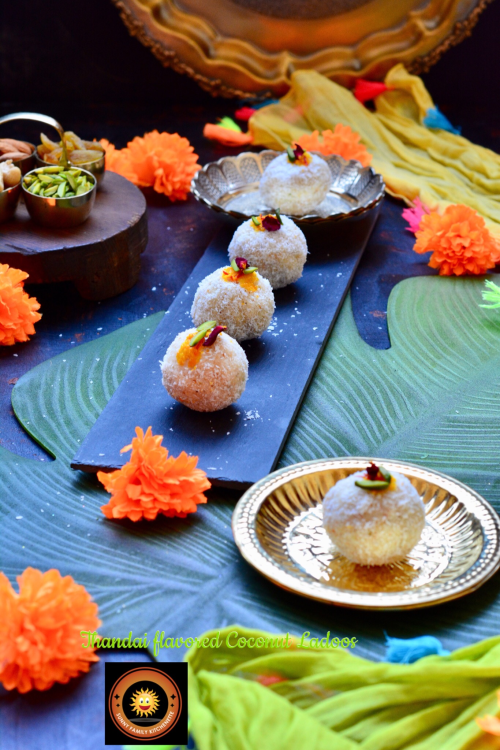 Thandai flavored Coconut Ladoos 