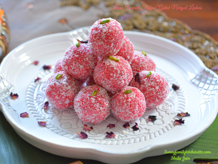 Nariyal Ladoos/ Rose Coconut Fudge/ Gulab Nariyal Ladoos 